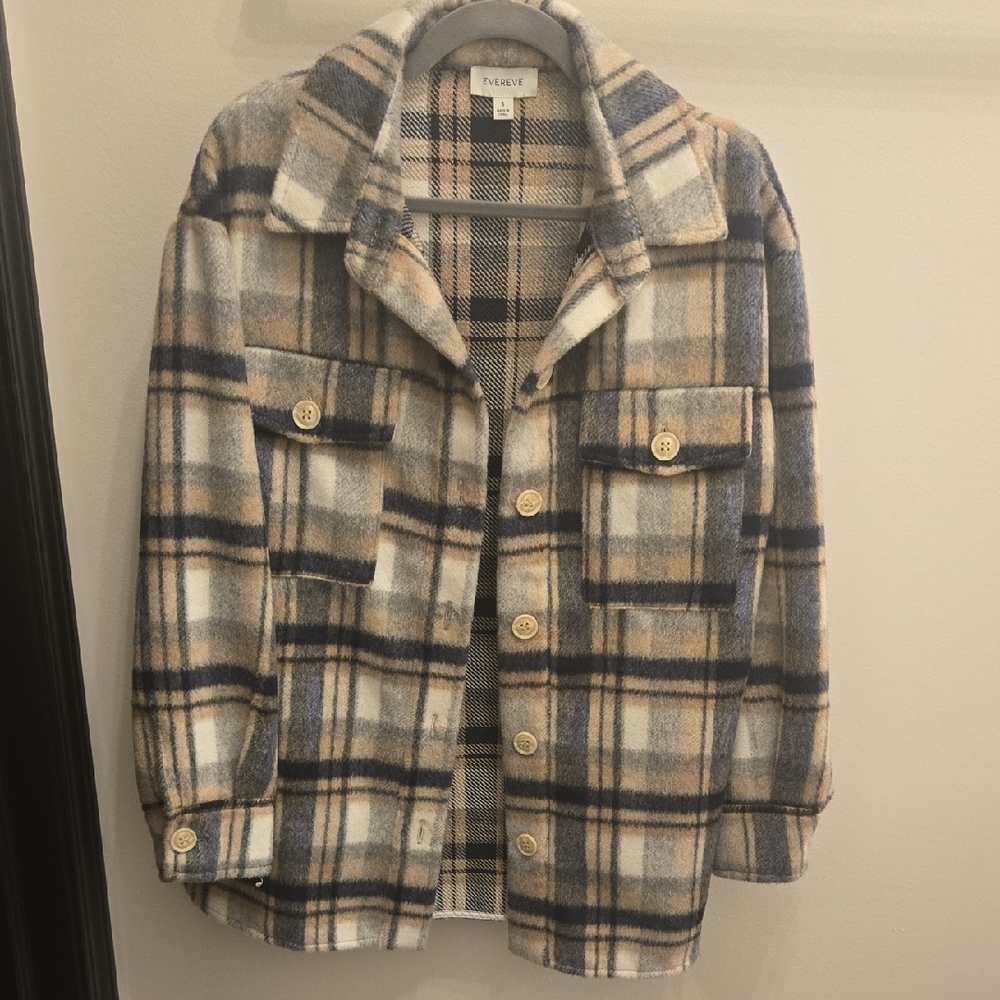 Evereve Plaif Shirt Jacket in Blue and Cream